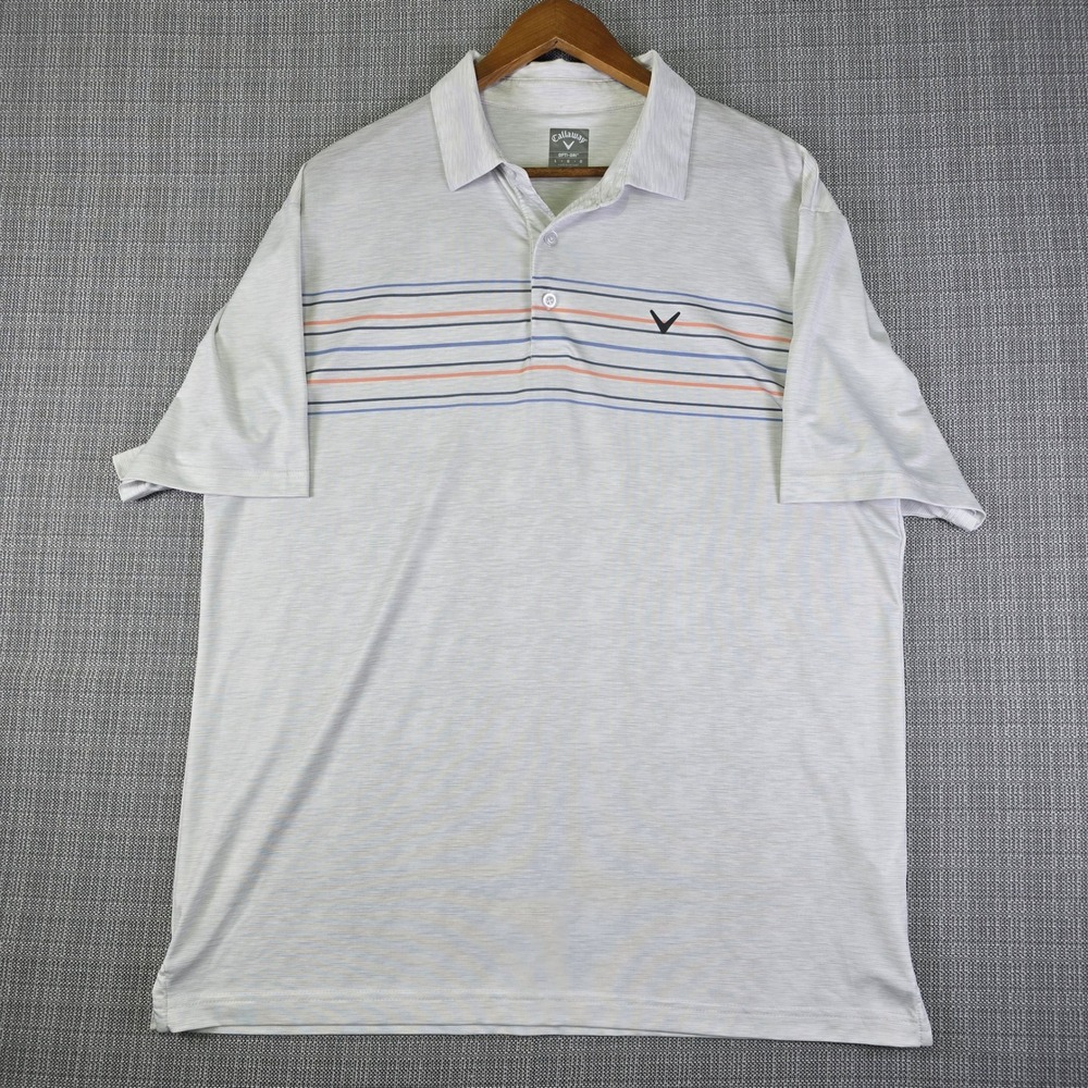 Callaway Golf Polo Shirt Mens Large Gray White Opti Dri Multi Color Chest Stripe - Picture 6 of 10